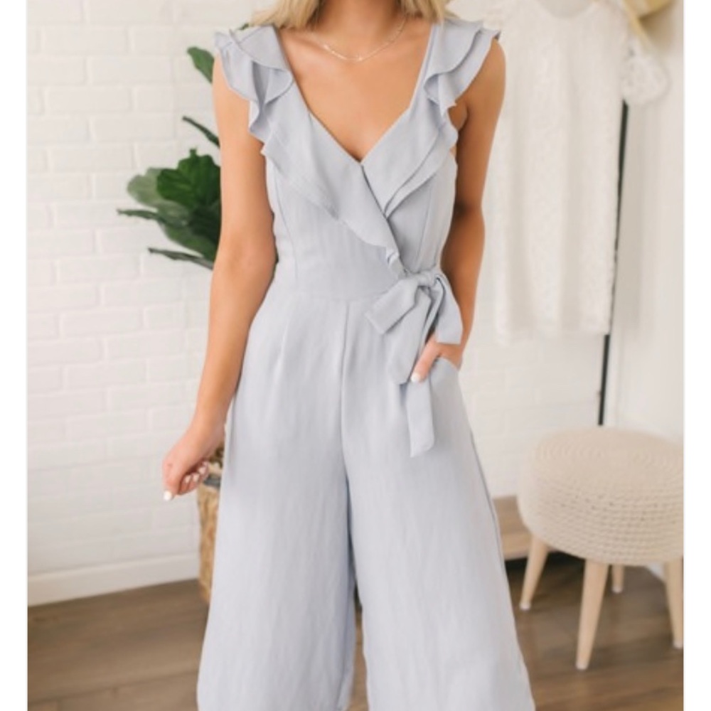 Dusty blue ankle length jumpsuit